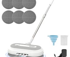 DEWINNER Cordless Electric Mop with 2.0 Ah Battery and Charger,Dual Spin Floor Polisher with 300ML Water Tank & Headlight, 120 L/H Compact Cleaner Kit, for Patio Cleaning and Washing