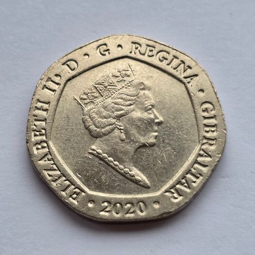 Gibraltar 20 pence Coin Dolphins Rare CA