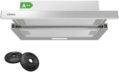 Telescopic Cooker Hood 60cm 370m/h Built-in Extractor Hood 600mm with LED Light 2 Speeds Integrated Kitchen Extractor Fan