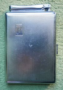 Vintage Colibri Monopol Cigarette Case and lighter. Silver Plated metal. Petrol. 1950's