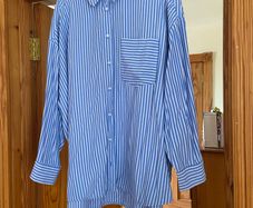 Lefties (Zara Group) Blue & White Stripe Oversize Shirt UK 14