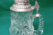 Vintage German Crystal Glass Beer Stein  / Tankard /  Lidded