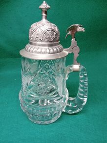 Vintage German Crystal Glass Beer Stein  / Tankard /  Lidded