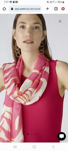 Oui large scarf - Pure Viscose - Pink White - BNWT RRP 60