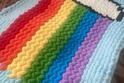 Handmade Fingerknit Rainbow Cloud Chunky Knit Blanket