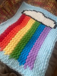 Handmade Fingerknit Rainbow Cloud Chunky Knit Blanket