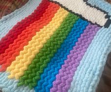 Handmade Fingerknit Rainbow Cloud Chunky Knit Blanket