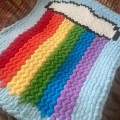 Handmade Fingerknit Rainbow Cloud Chunky Knit Blanket