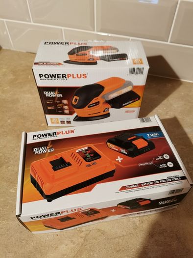 Palm Sander Powerplus + Charger + Battery 20v 2.0ah Cordless Power Tool Woodworking