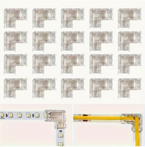 20pcs LED Connector Set, 2Pin L-Shaped Solderless Transparent LED Strip Connectors, 8mm Light Bar L-Clips, No Dark Area