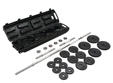 50KG Cast Iron Barbell & Dumbbell Weight  Set in Case
