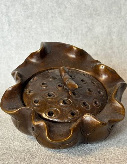 Vintage Chinese Cast Bronze Lotus Pod Incense Burner