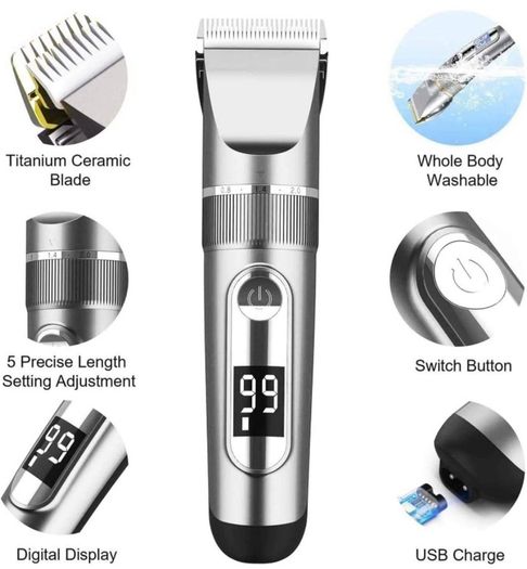 Hair Clippers, Professional Hair Trimmer Cordless Clippers Beard Shaver Electric Haircut Kit IPX7 Waterproof USB Rechargeable LED Display Beard Trimmer for Men and Family Use (FREE POSTAGE)