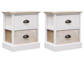Nightstands 2 pcs White and Natural 38x28x45 cm Paulownia Wood
