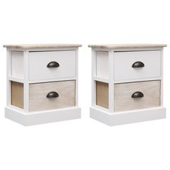 Nightstands 2 pcs White and Natural 38x28x45 cm Paulownia Wood