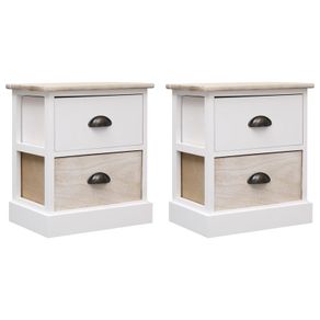 Nightstands 2 pcs White and Natural 38x28x45 cm Paulownia Wood