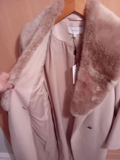 Reiss Long Wool Coat - Removable Faux Fur Collar - UK 10 BNWT RRP 475