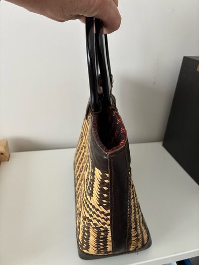 Leather, Wood and Weaving Handbag