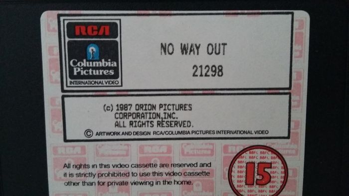 No Way Out VHS Pal Video Tape (Very Rare And Collectable VHS Film)
