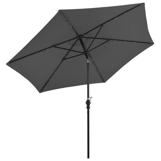 Outdoor Parasol with LED Lights and Steel Pole 300cm Anthracite