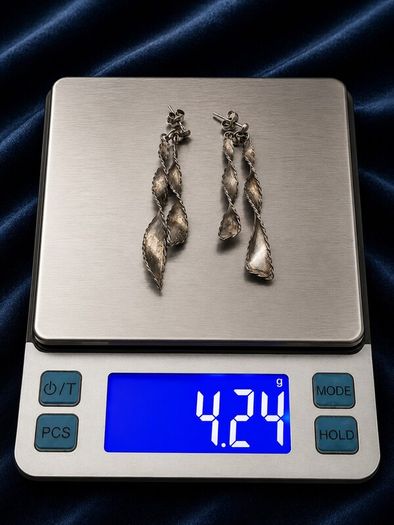 Vintage 925 Sterling Silver Twisted Leaf Stud Earrings
