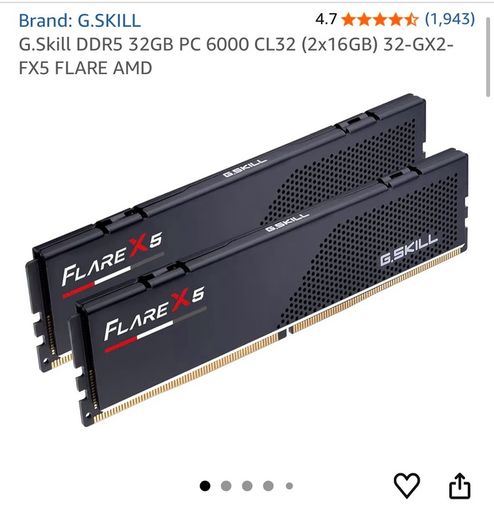 G.Skill DDR5 RAM - 32gb Pc 6000 Cl32 (2x16gb) Flare Amd Expo