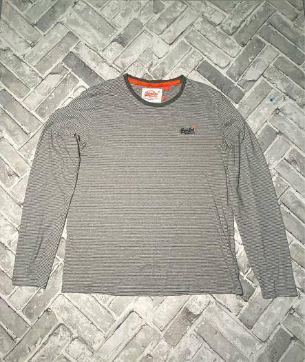 Vintage Superdry Orange Label Mens Stripe Long Sleeve T-shirt Size XXL