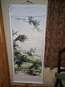 Japanese Bamboo art painted hanging scroll