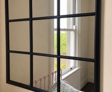 XL black wooden window style mirror