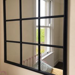 XL black wooden window style mirror