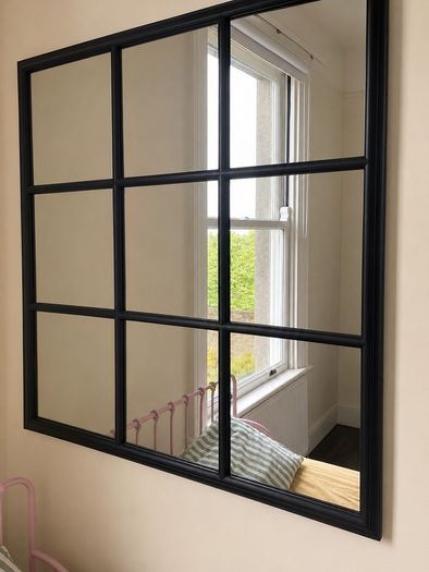 XL black wooden window style mirror