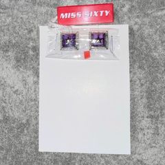 Miss Sixty Purple Crystal Star Stud Earrings Silver Square Statement