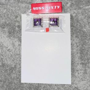 Miss Sixty Purple Crystal Star Stud Earrings Silver Square Statement