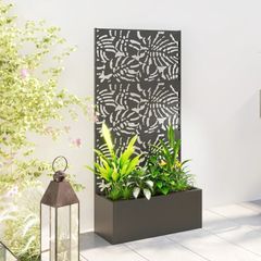 Planter with Trellis, Flower Box, with Privacy Screen, for Climbing Plants, Metal, 90 x 37.5 x 180 cm, black