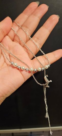 Sumiyaki Pearl and Diamante Double Necklace