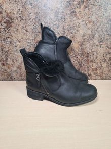 Womens Ugg Lavelle Ankle Boots Black Leather  Wool Lined Size Uk 5 Eu 38