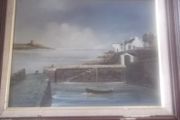 a oil painting  on board of bullock harbour by brandan hayes