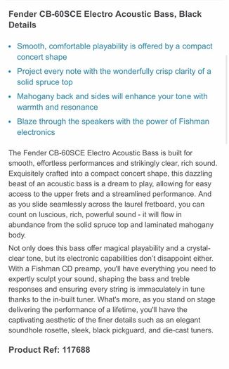 Fender 6B-60SCE Electro acoustic bass