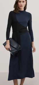 Jaeger Jersey Colour Block Tie Waist Midi Dress