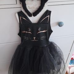 Great Pretenders Black Cat Dress & Headband Set (Size 5-6 YRS)
