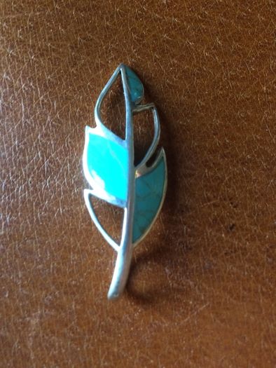 Solid Silver Turquoise Leaf Pendant