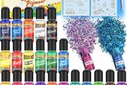 Epoxy Resin Pigment Liquid, 22+2 Epoxy Resin Colours (10ml Each) and Glitter for Jewelry Making, Highly Concentrated Transparent Resin Dye for Paint and Resin Craft, Bonus Stickers, Tweezers (FREE POSTAGE)