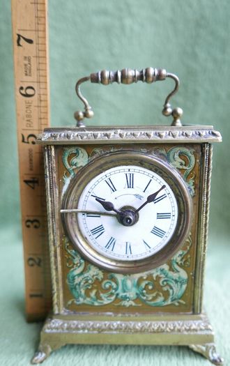 Antique French  Travel Pendulum Clock, Decorated with Flowers, with an Enameled Dial. Grand Prix de L'Horlogerie 1878 (WORKS WELL)