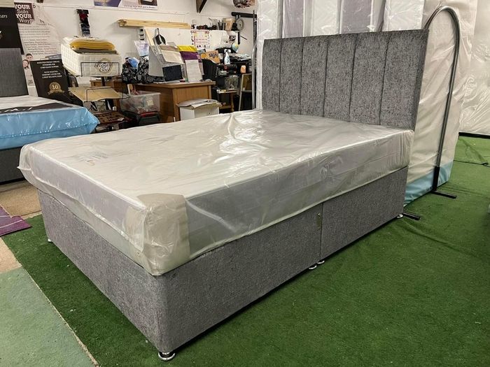 Grey Divan bed with quality orthopaedic mattress