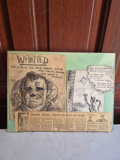Derek Alder Merrymaker At Large Framed Cartoon Newspaper Collage