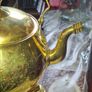 Vintage Etched Brass Tea Kettle with Footed Trivet Stand Postage Available or Collection, Image 3