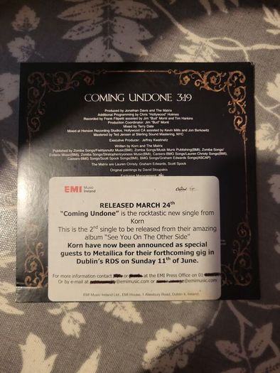 Korn Coming Undone Promo CD Irish EMI 2006