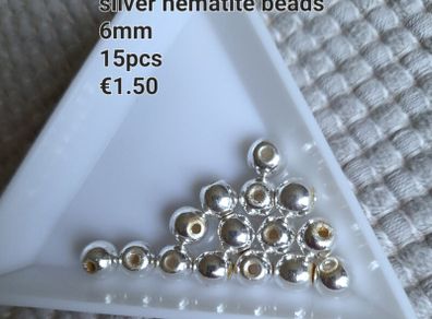 Silver hematite round beads 6mm