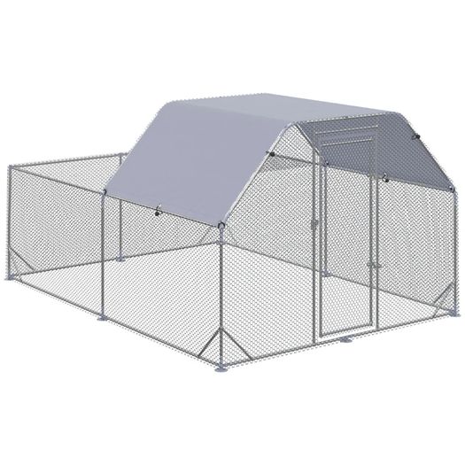 Chicken Run with Roof, Walk-In Chicken Coop Outdoor for 10-12 Chickens, Hen House Duck Pen, 2.8 x 3.8 x 2 m