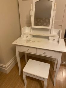 Dressing table with mirror and stool
